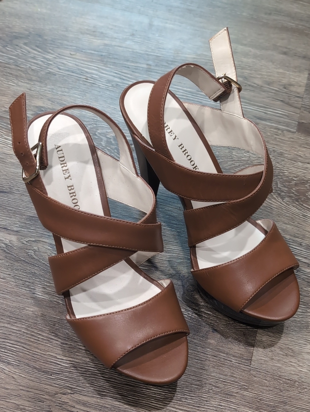Audrey Brooke Tan Brown Crisscross Platform Sandals